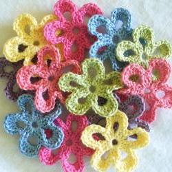 Colorful Crochet Embellishments, Handmade, Appliques - set of 12