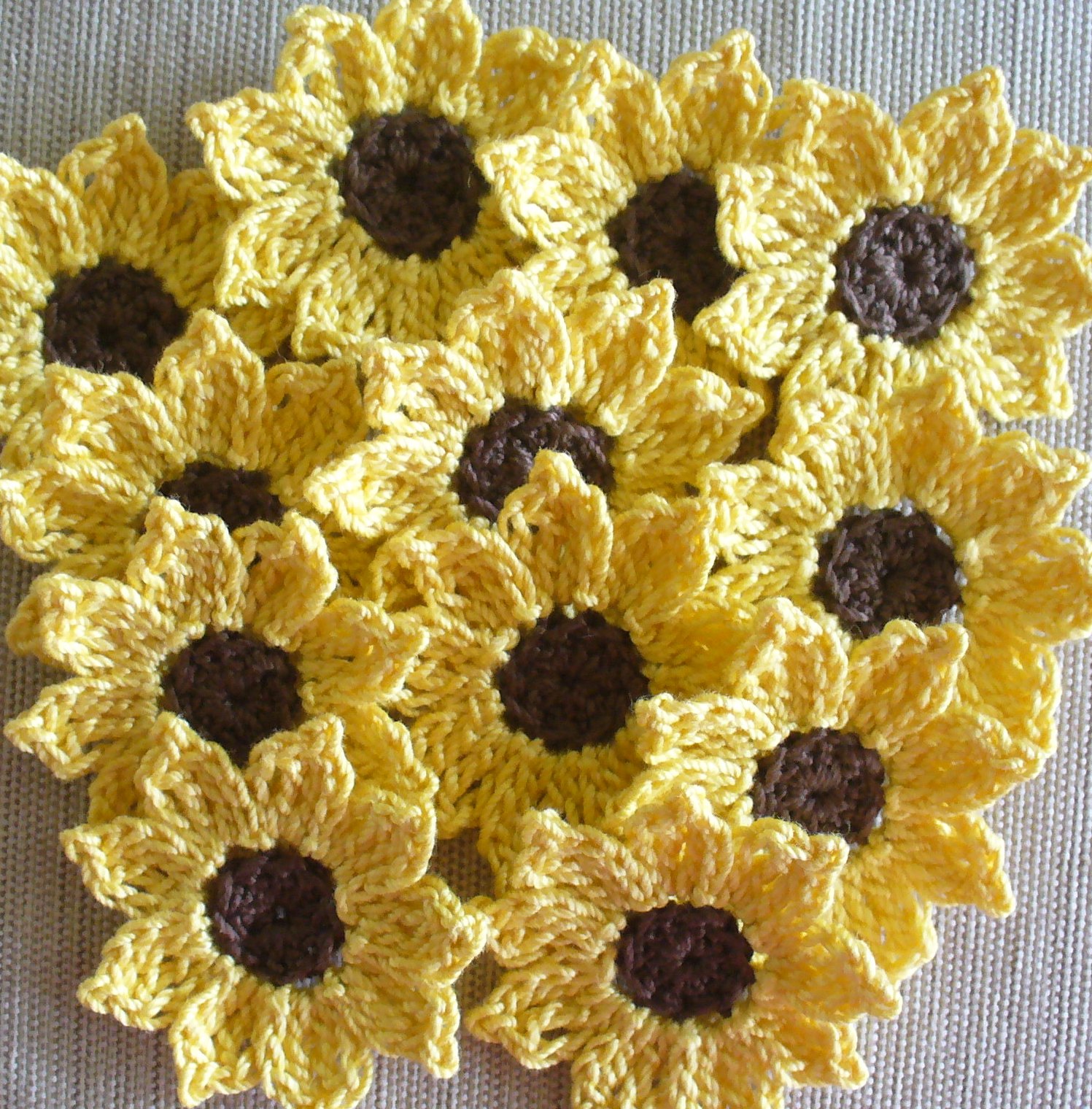 Crochet Sunflowers, Daisies, Small Appliques, Embellishments Set Of